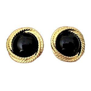 Napier Clip On Earrings - Goldtone Black - Signed Jewelry New on Card